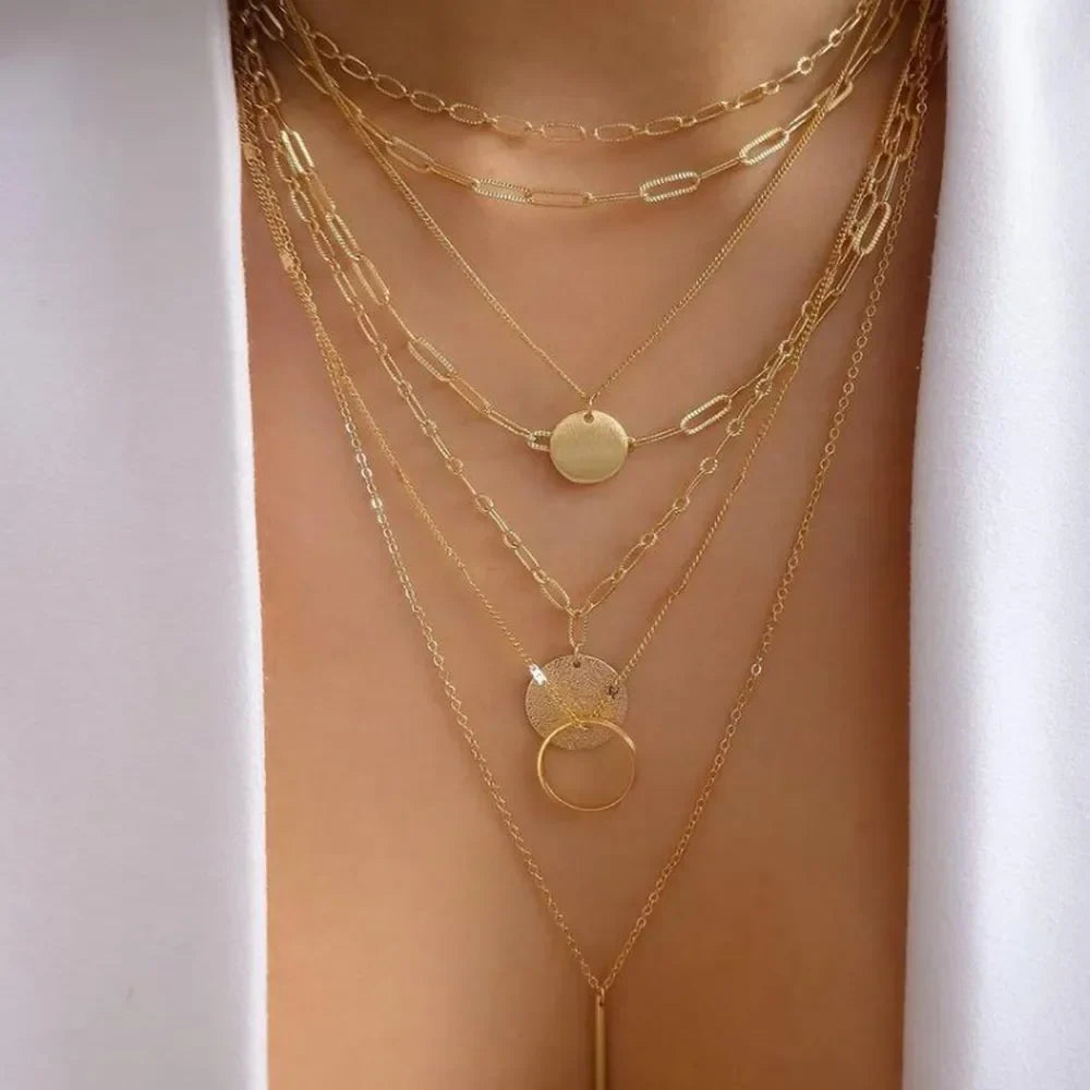 Boho Multi-Layer Crystal Pendant Necklaces