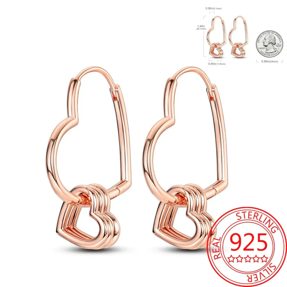925 Sterling Silver Rose Gold Earrings Double White Pavé Earrings for Women's Beer Party Exquisite Jewelry Matching