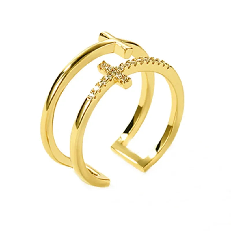 925 Sterling Silver Double Cross Zircon Ring