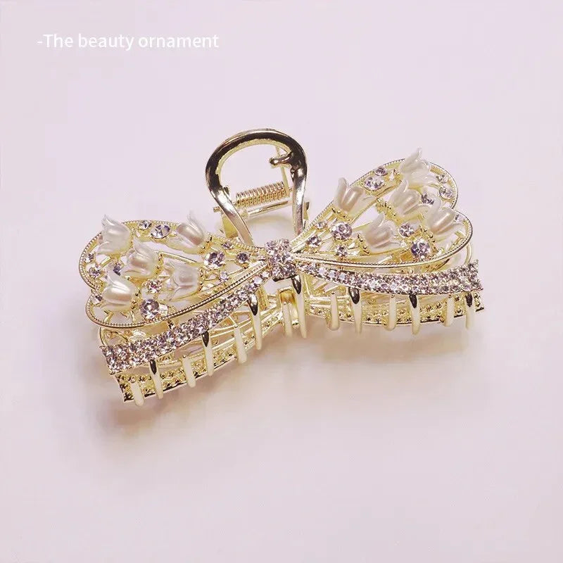 Luxury Flower Bowknot Hair Claw Women Crystal Alloy Tassel Hair Clips Girls Fashion Simplicity Shark Crab Clips Hair Accessoires