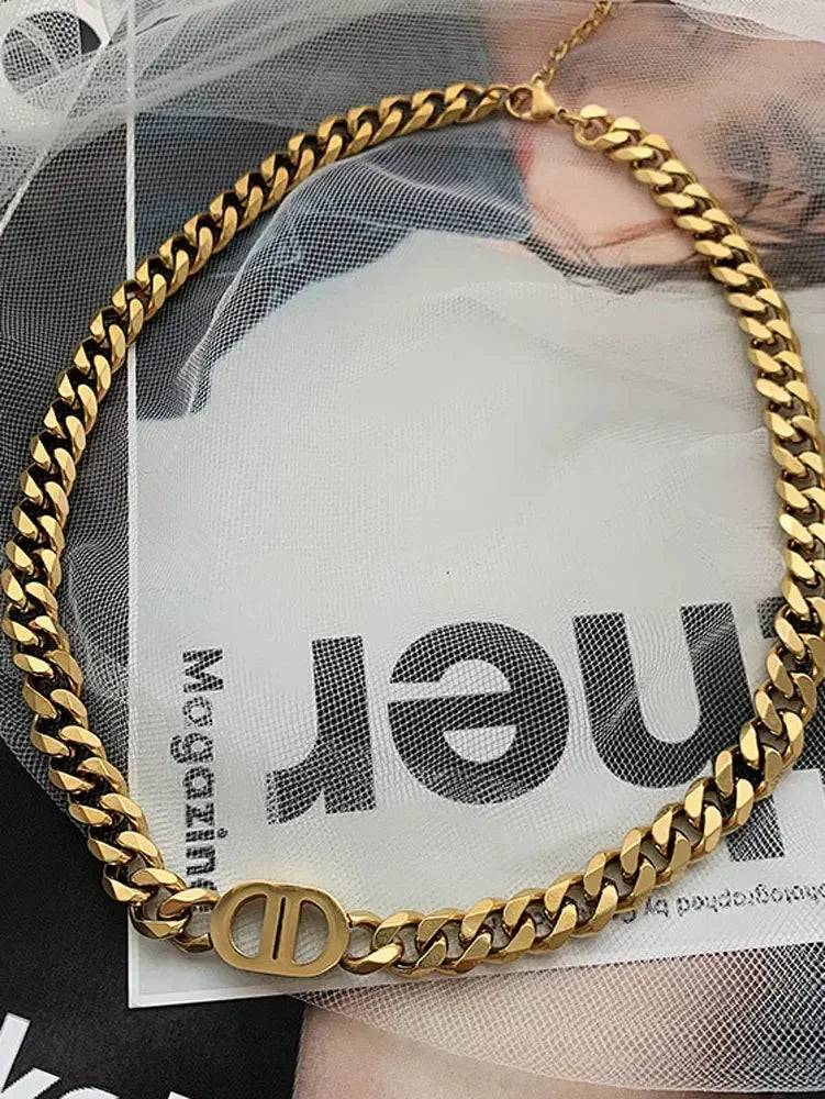 Cocoguchi golden color Thick Letter  Titanium Steel Necklace & Bracelet for Women four sealsonal wearage popular fashion jewelry