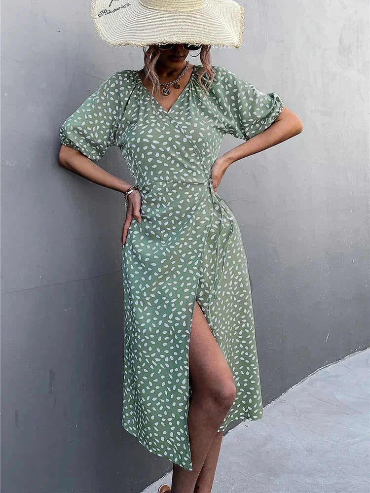 Market Puff Sleeve Boho Midi Dress