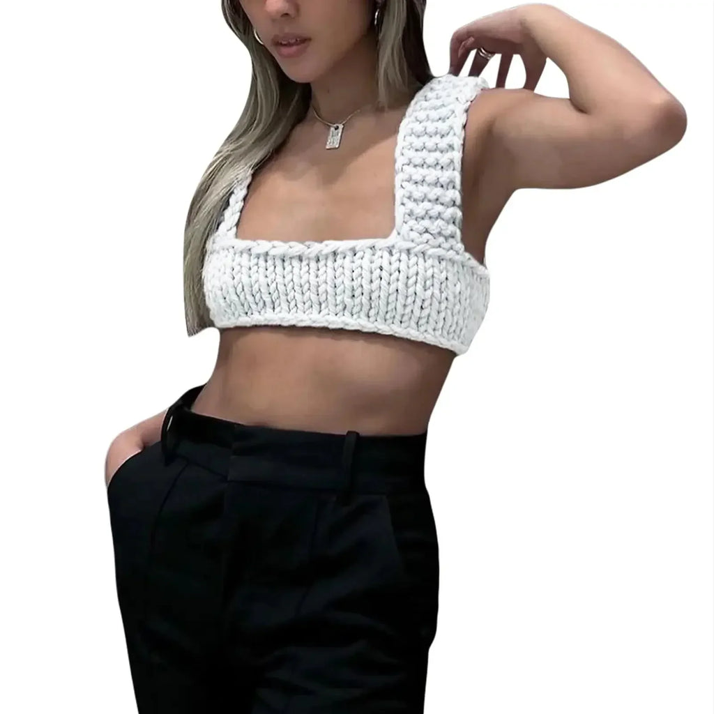 Fairy Grunge Crochet Knitted Crop Top Sleeveless Hollow Out Tube Vest 2000s Women Crochet Tanks Streetwear