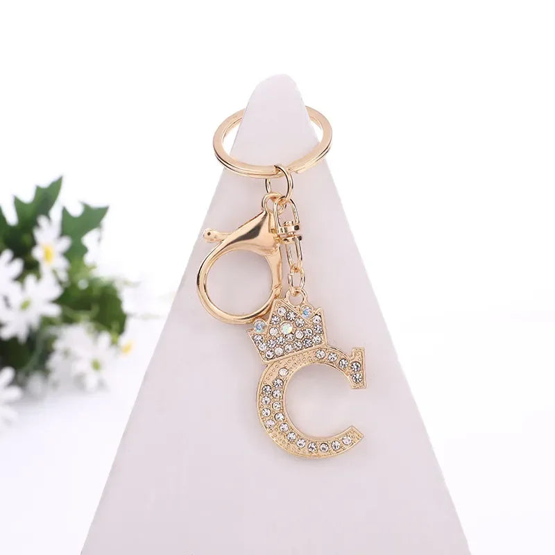 Luxury Crown 26 Letter Metal Keyring Fashion Rhinestone Keychain