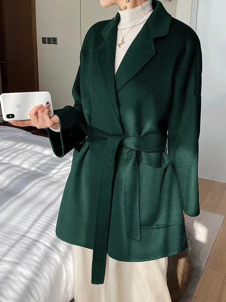 Brand high-end water corrugated double face cashmere coat Women 2022 loose lapel winter wool coat jacket