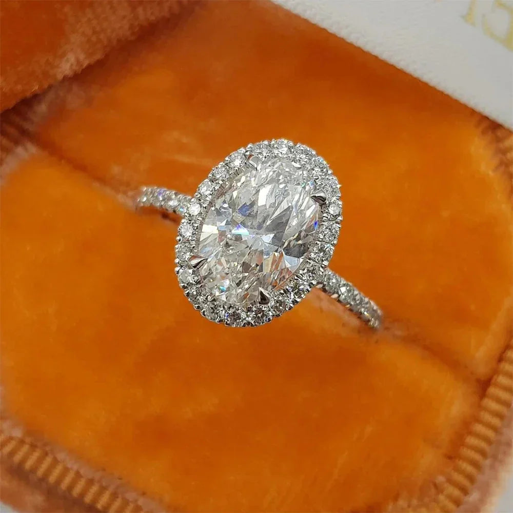 3CT 5CT Oval Halo Moissanite Engagement Ring GRA Certified l D Color Diamond 925 SS