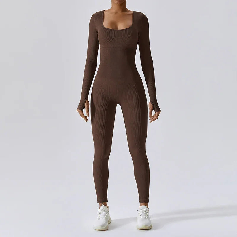 Long Sleeve Ribbed Yoga Jumpsuit