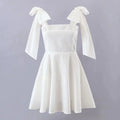 GypsyLady White Elegant Sexy Mini Dress Cotton Summer Holiday Women Dress Bow Tie V-neck Backless Ladies Party Dress Vestidos