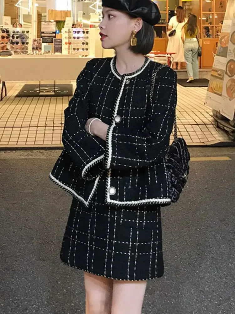 Preppy Wool Tweed Jacket & Mini Skirt Set