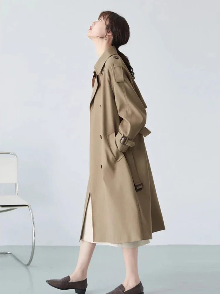 European Double Breasted Long Trench Coat
