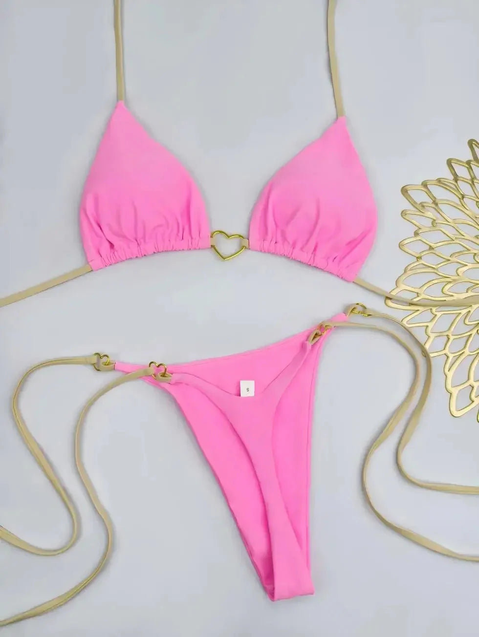 New Solid Color White Bikini Women suit Low Waist Lace-up Fashionable Swimsuit Two-piece Set