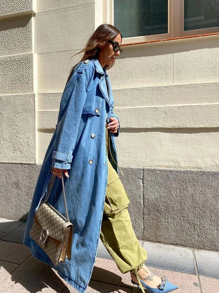 Denim Belted Trench Coat