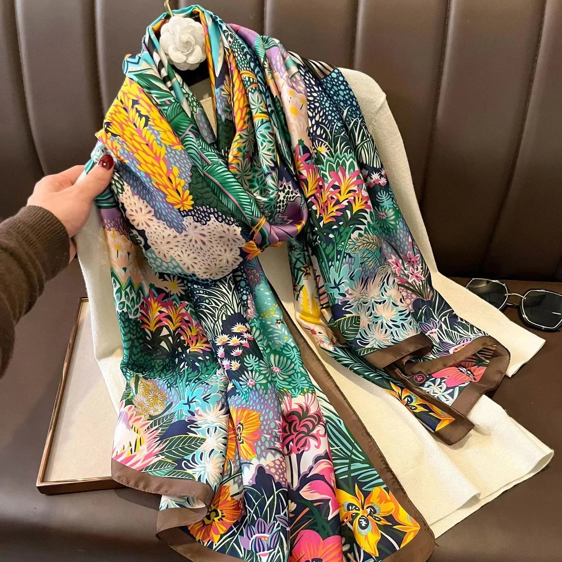 180*90cm Luxury Brand Spring Summer Autumn Women Clothing New Fashion Color matching printed silk scarf lady popular turba