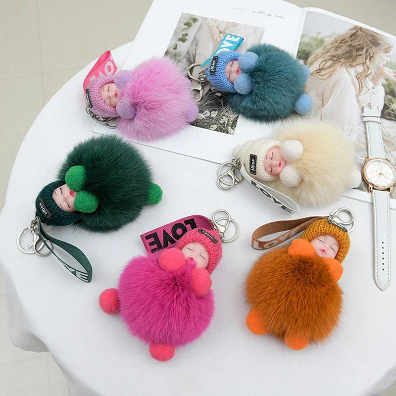 Pompom Sleeping Baby Keychain