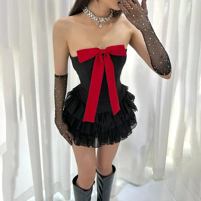 LUX IN LOVE Red Strapless Top & Skirt Set