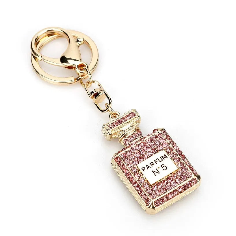 Crystal Keychain With Shiny Rhinestone Keyrings Perfume Bottle Shape Pendant For Lady Girls Bag Wallet Hanging Ornament Gifts