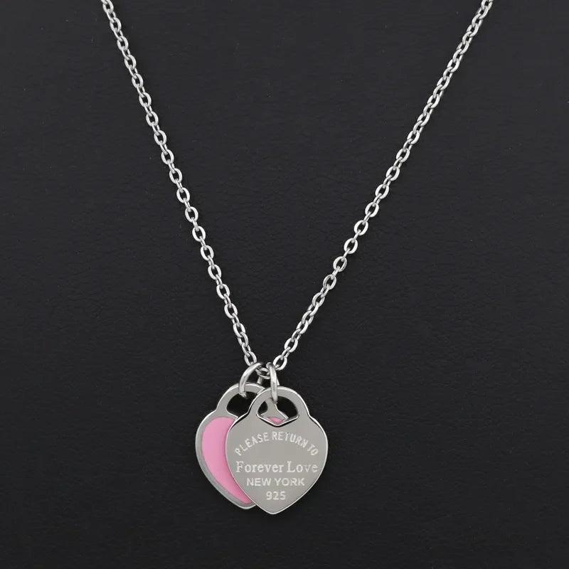 Double Heart SS Pendant Necklace