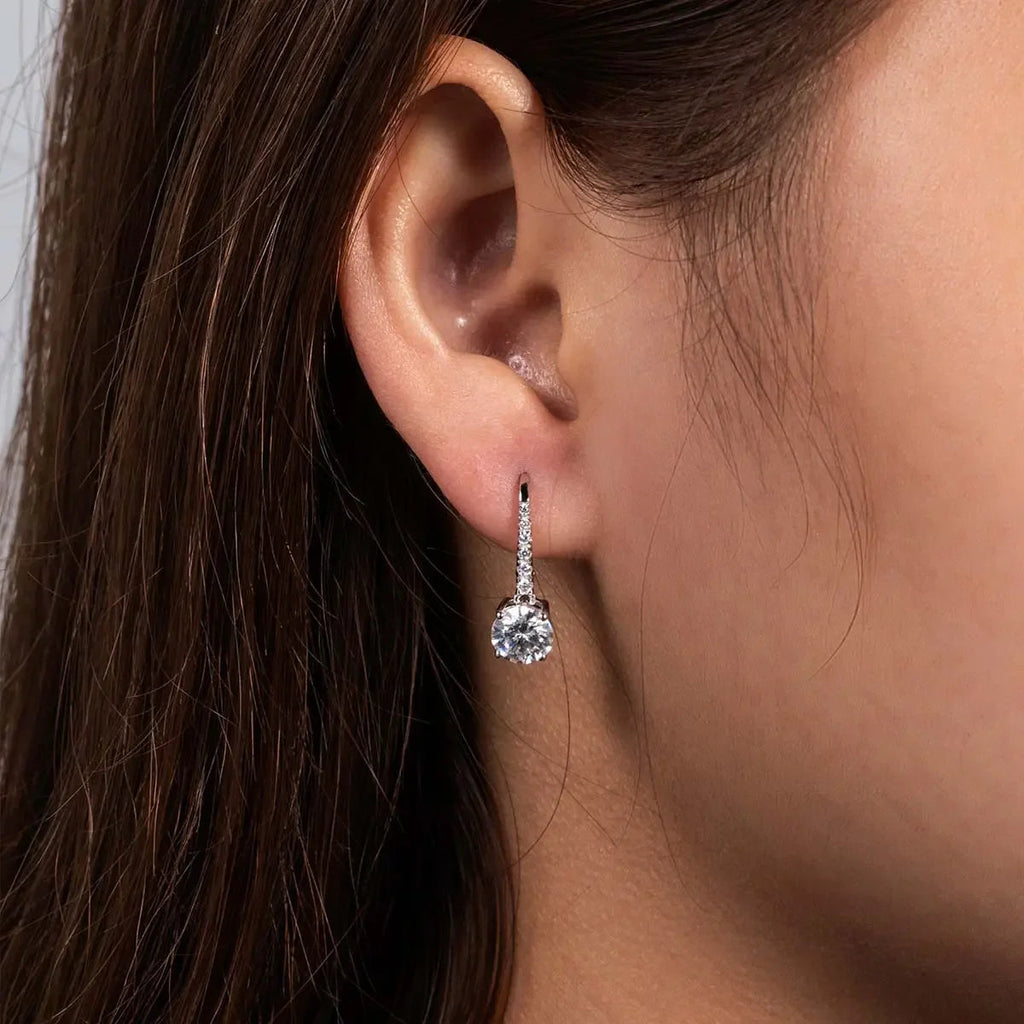 Lovely 1 Carat D Color Moissanite Dangle Drop 925 Sterling Silver Earrings With GRA Certificate