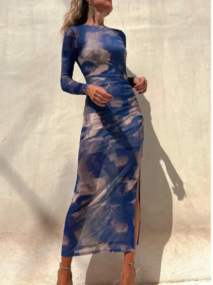 Amy Mesh Long Sleeve Party Dress