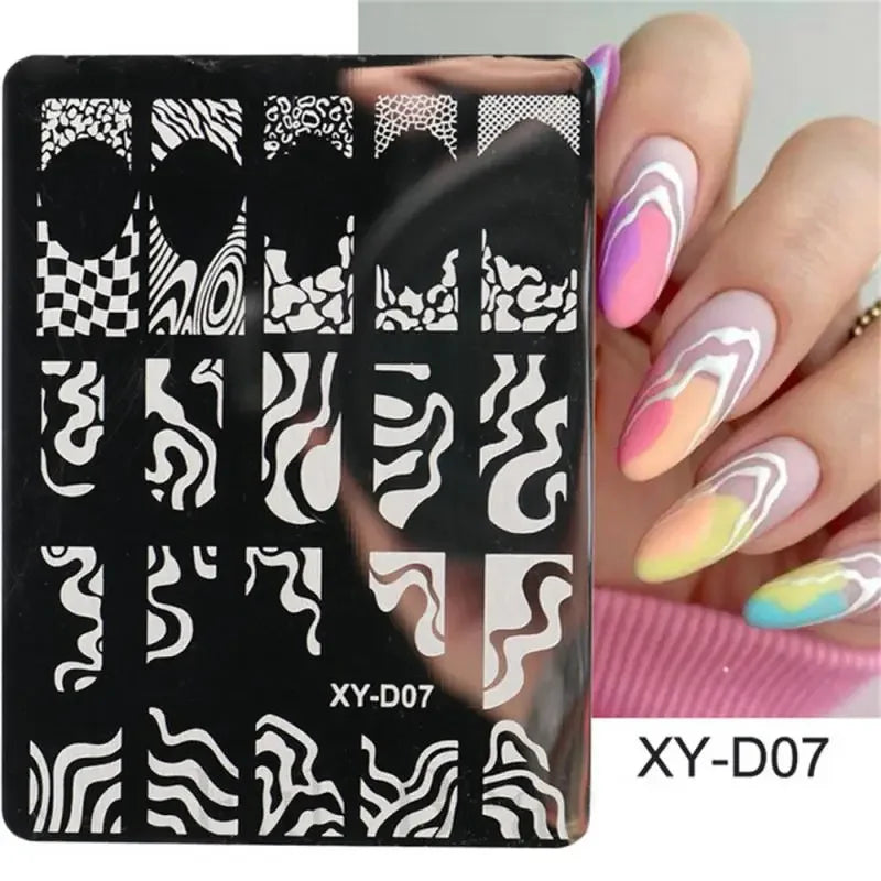 French Line Tips Nail Stamping Plates Stencil Forms Geometry Flowers Leaf Nail Art Stamp Templates Gel Polish Printing Plate