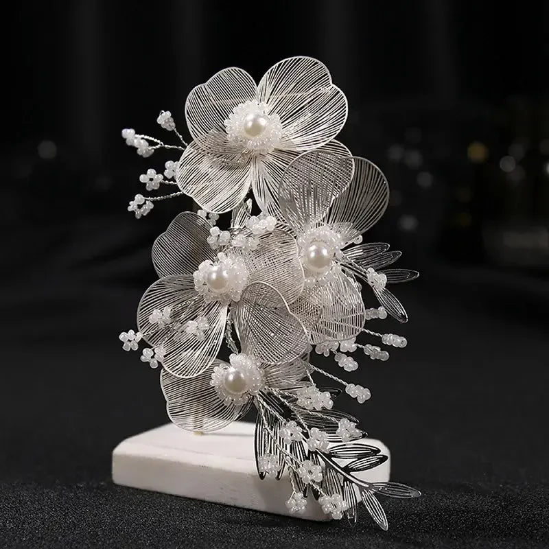 Flower Hairband Bridal Hair Jewelry Pearl Crystal Headband Elegant Birthday Party Tiara Crown Wedding Hair Accessories For Women
