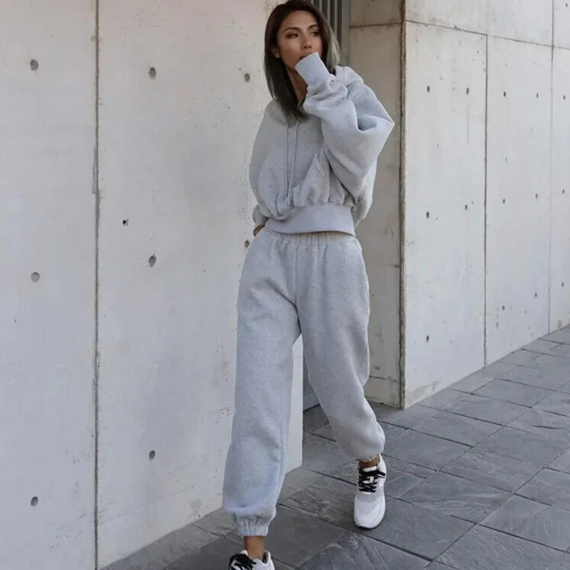 Women Hooded Sweatshirt & Pants Set