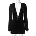 Fantoye Sexy Deep V-neck Diamonds Sparkling Women Dress Black Long Sleeve Evening Dress Autumn Slim Elegant Party Clubwear 2023