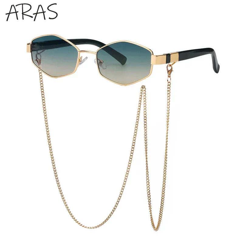 Retro Hexagon With Chain Sunglasses