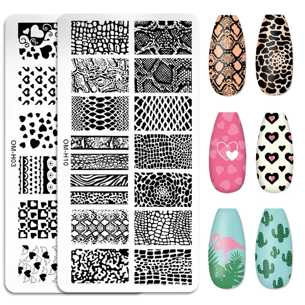 Snake Leopard Nail Templates Flower Leaf Heart Lace Pattern Nail Stamper Stencil Plates For Women Girls DIY Manicure Accessories