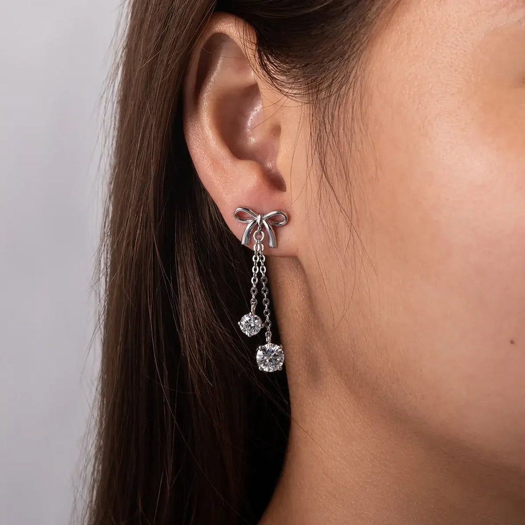 Luxury 3ctw D Color Moissanite Diamond Bow Earrings Drop 925 Sterling Silver