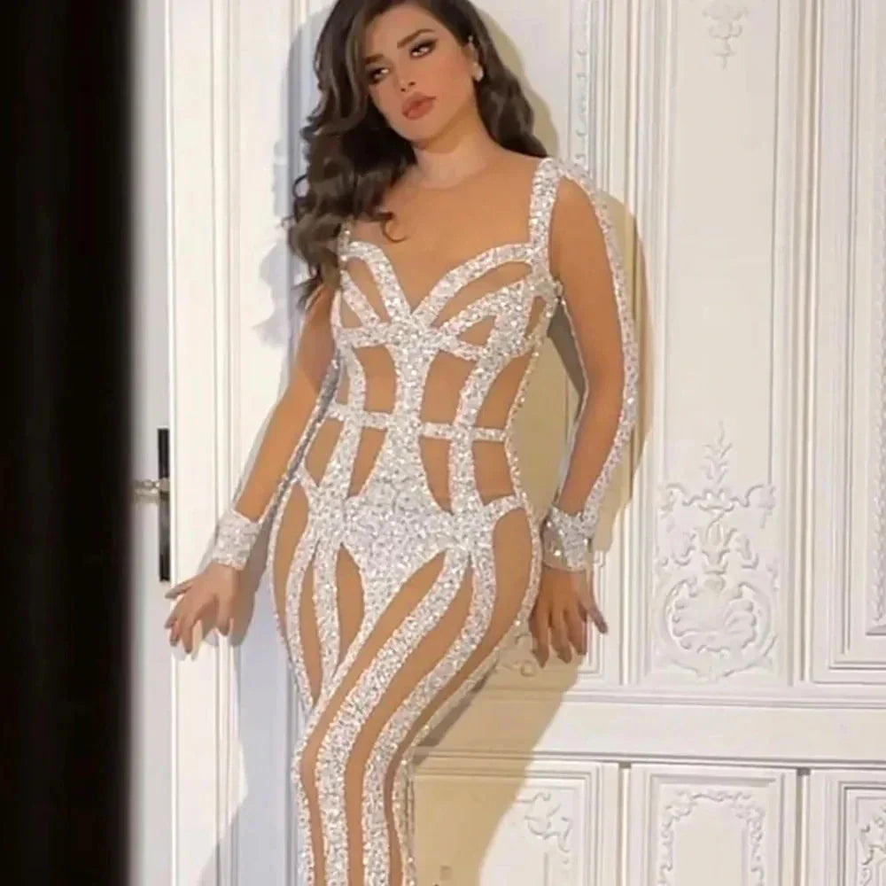 Mermaid Long Sleeved Sequin Cocktail Party Prom Dress