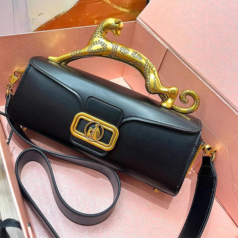 Leopard Handle Leather Bag