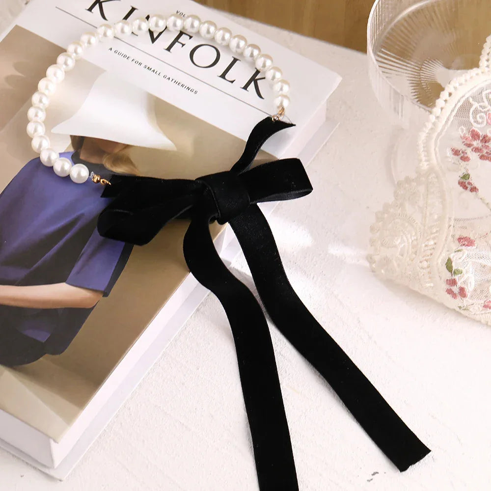 Pearl & Black Velvet Choker Necklace