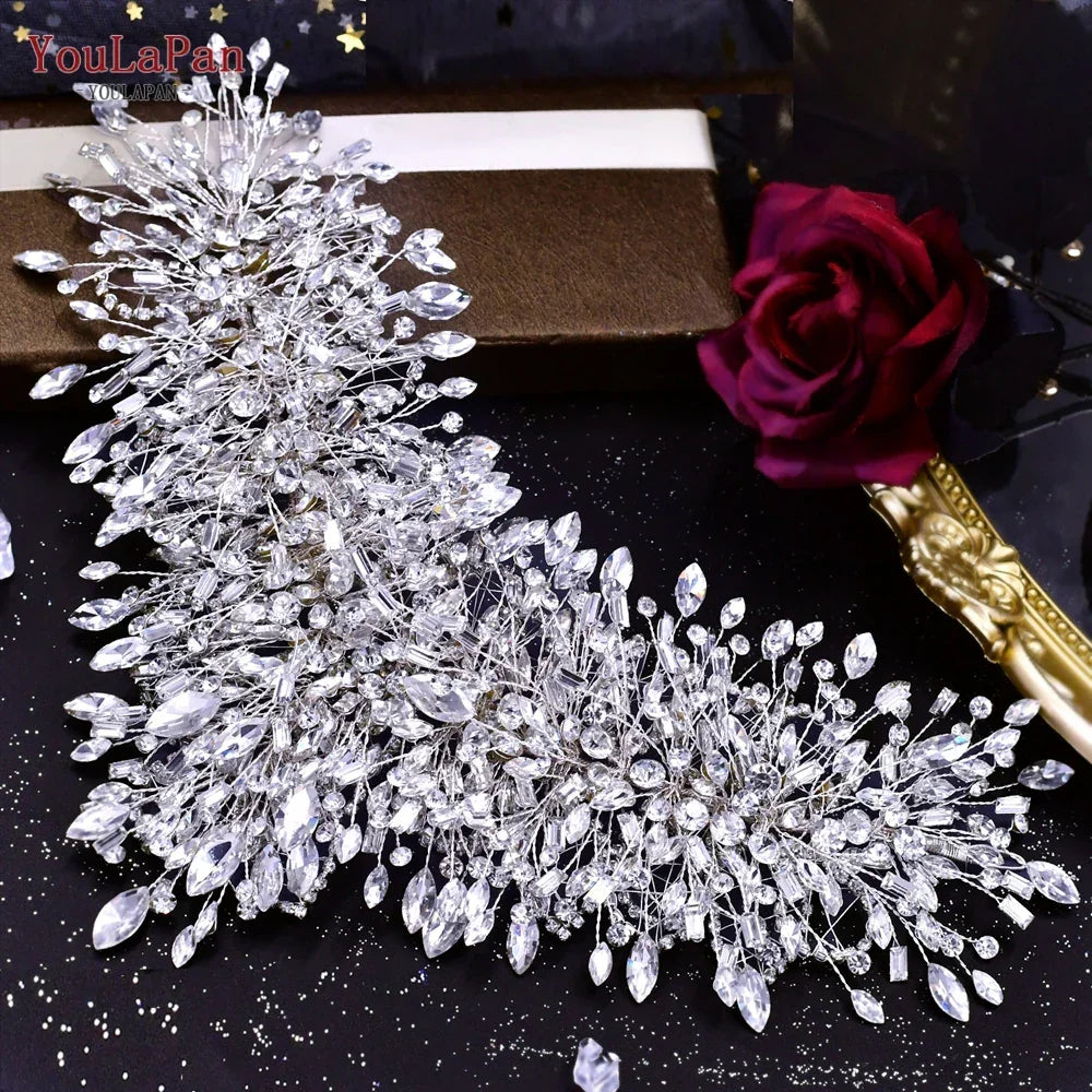TOPQUEEN Wedding Headband Hair Jewelry Luxury Bride Headdress Hair Accessories Rhinestone Wedding Head Piece Woman Tiara HP240