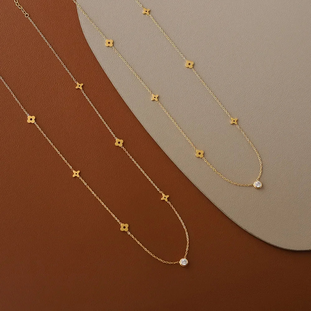 Lux Stainless Steel Zircon Flower Necklace