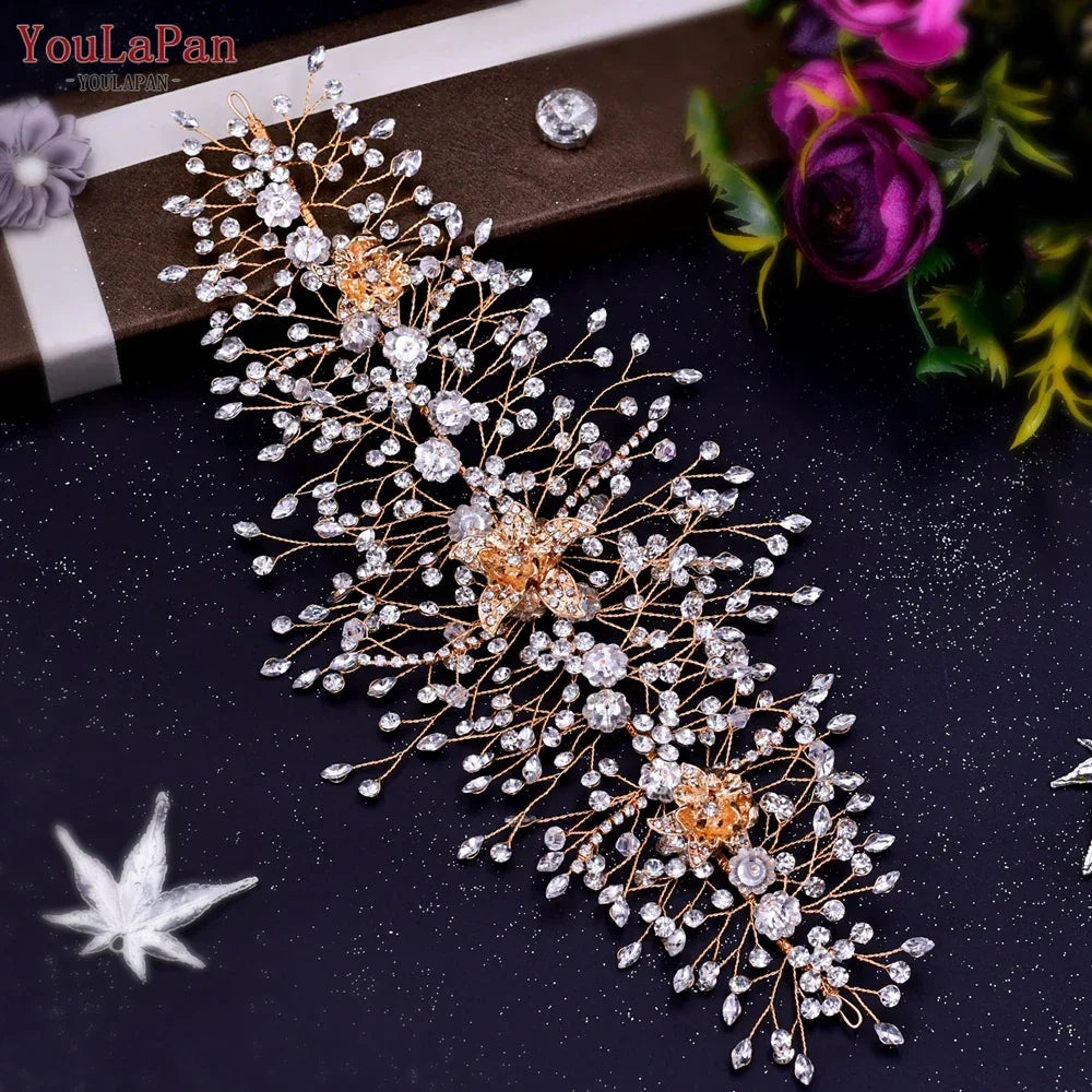TOPQUEEN Wedding Headband Hair Jewelry Luxury Bride Headdress Hair Accessories Rhinestone Wedding Head Piece Woman Tiara HP240