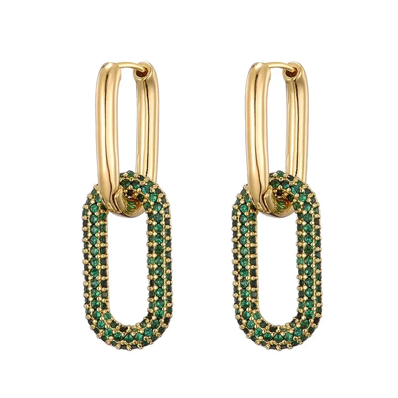 LOVBEAFAS Brand Gold Color Geometric Oval Rectangle Hoop Earrings For Women Zircon Wedding Jewelry Elegant Female Dangle Earings