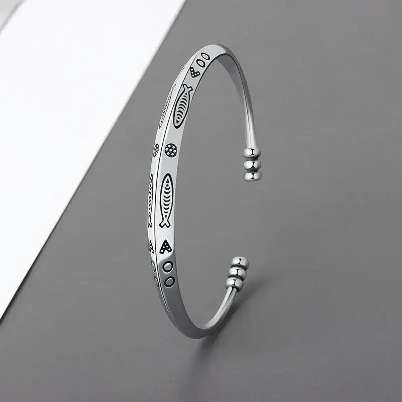 Silver Color Feather Cuff Bracelet for Men Women Vintage Adjustable Bracelet Bangle Fashion Jewelry