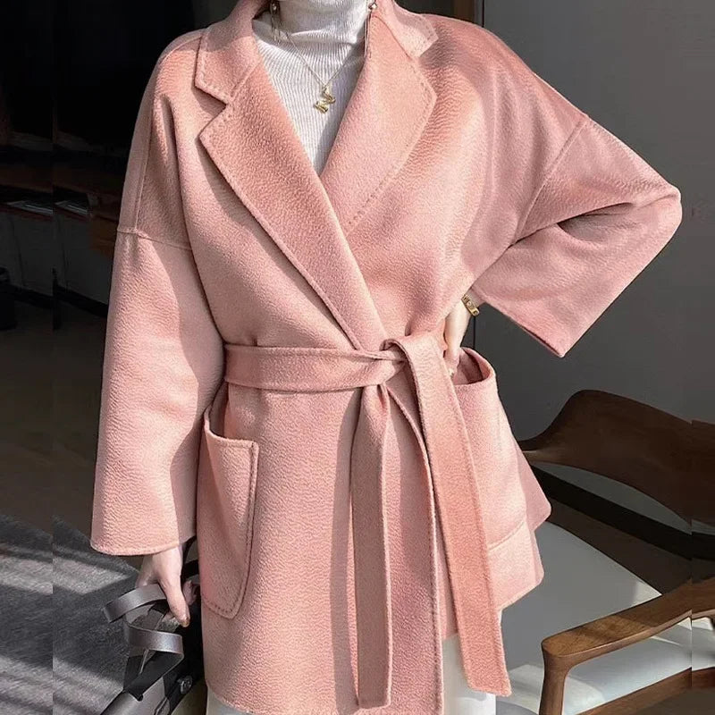 Brand high-end water corrugated double face cashmere coat Women 2022 loose lapel winter wool coat jacket