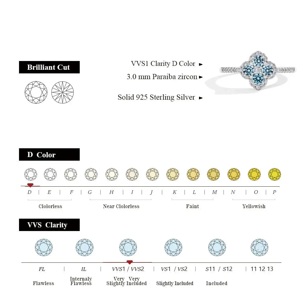 DVVS1 Color 100% S925 Sterling Silver Engagement Ring