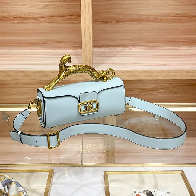 Leopard Handle Leather Bag