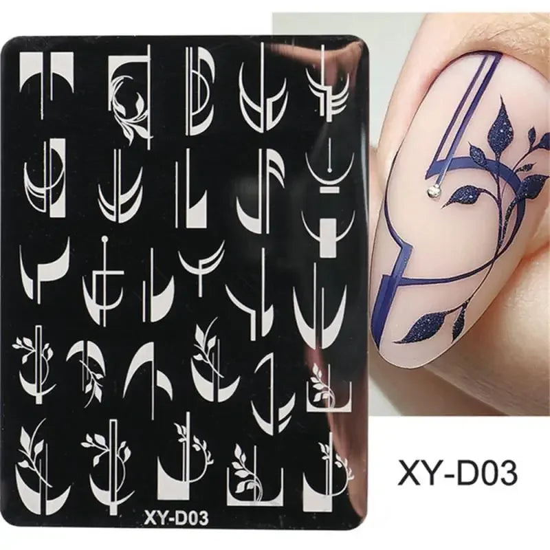 French Line Tips Nail Stamping Plates Stencil Forms Geometry Flowers Leaf Nail Art Stamp Templates Gel Polish Printing Plate