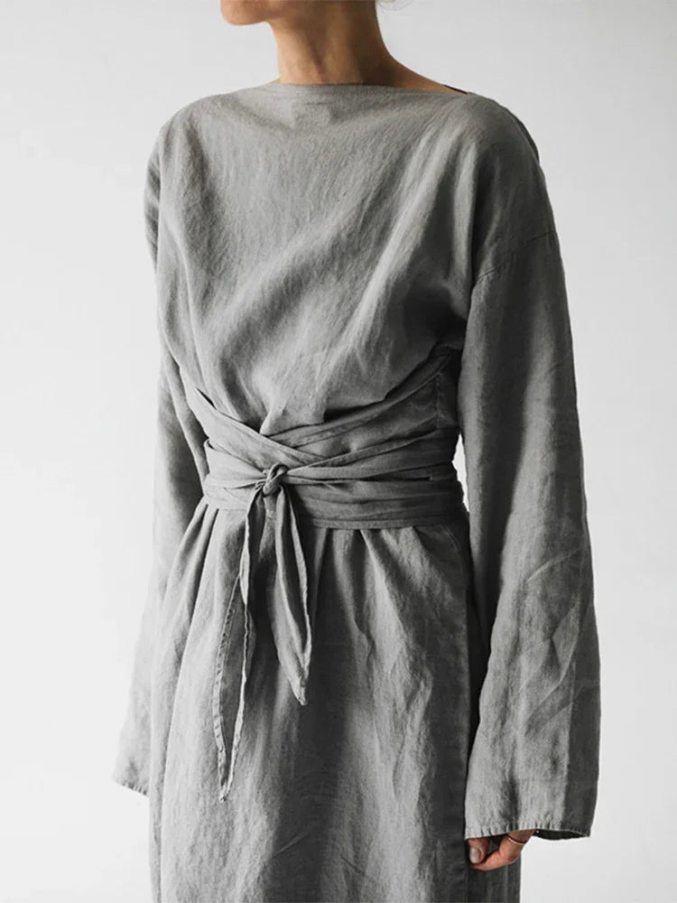 Janet Long Sleeve Linen Dress