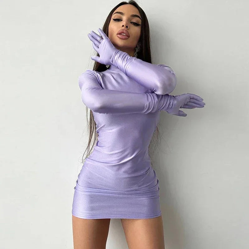 Modern Long Sleeve With Gloves Mini Bodycon Dress