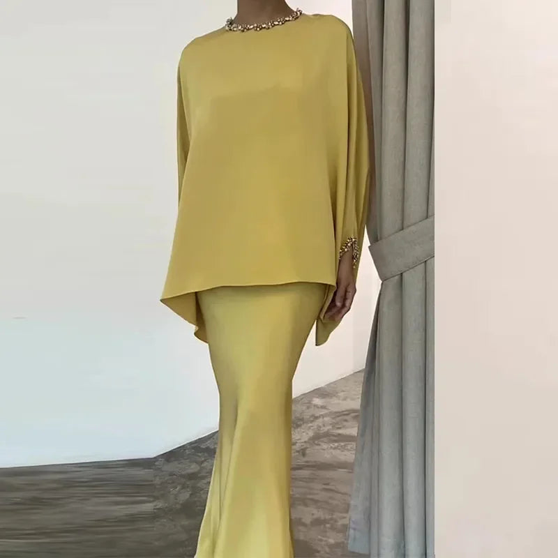 Satin Elegant Blouse & Slim Long Skirt Suit