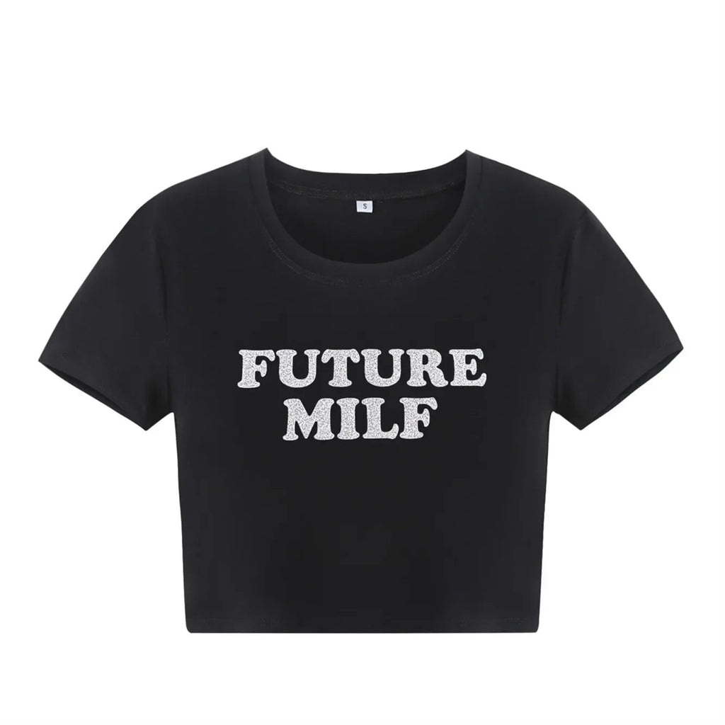 FUTURE MILF Black Baby Crop Tee