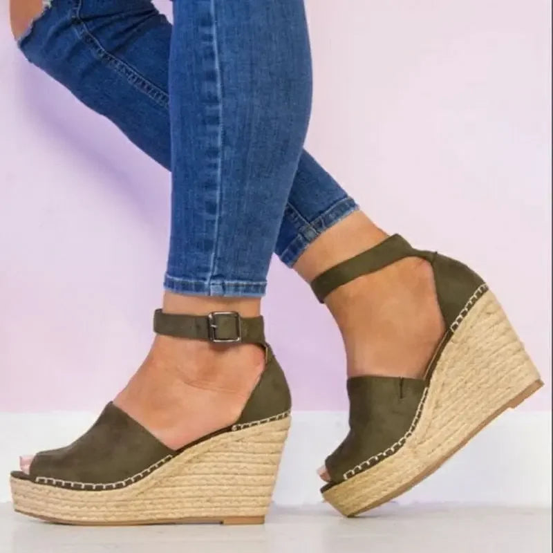 Summer Platform Sandals Women Peep Toe High Wedges Heel Ankle Buckles Sandalia Espadrilles Female Sandals Shoes