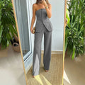 Elegant And Fashionable Tops And Trouser Suits For Women, Casual Suits, High-waisted Wide-leg Pants, Women's Two-piece Suits