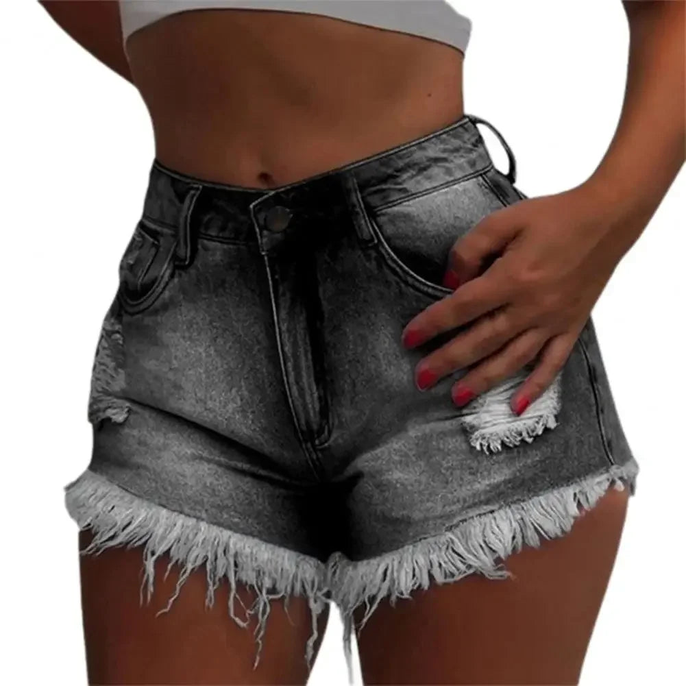 High Waist Fringe Denim Shorts