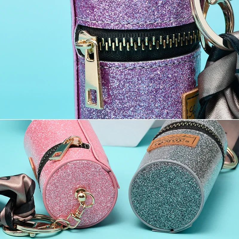 Creative Luxury Leather Plaid Mini Lipstick Bags Pendant Keychain Fashion Exquisite Storage Bag Keyring Female bag Car KeyChain
